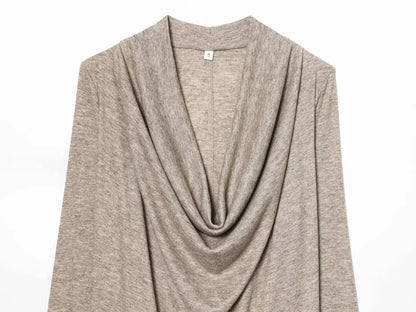 BSAY Knitted T-shirt Women Fashion Autumn Winter Tee Pullover Top Chic Female Long Sleeved draped neckline T-Shirts Mjuer