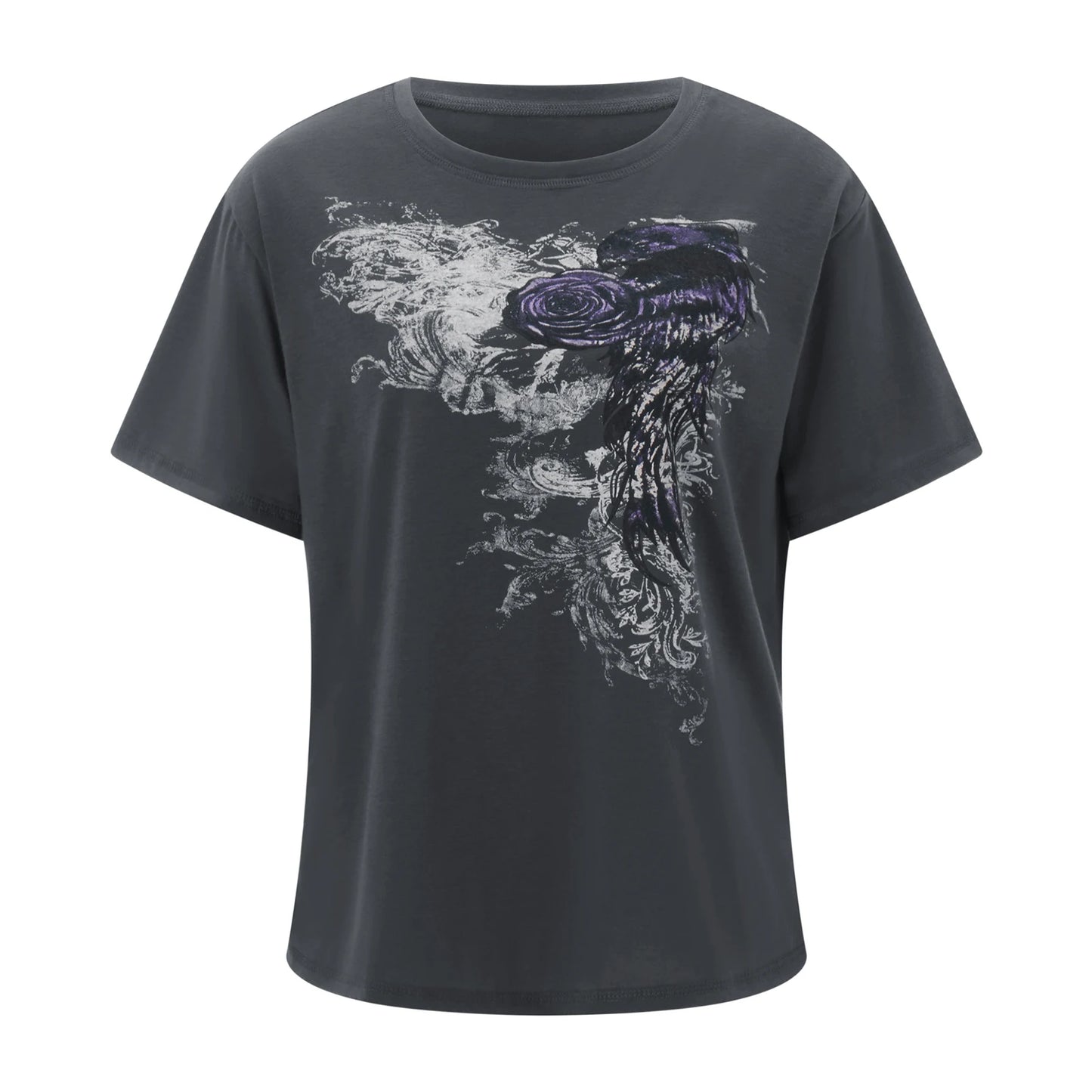 Women s Loose Gothic Tops Retro Graphic Print Short Sleeve Round-Neck Grunge Shirts for Summer Spring