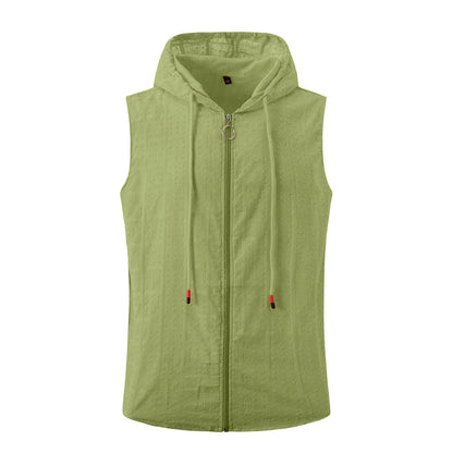 Sports Mesh Tank Top For Boys Mens Hooded Zipper Cardigan T Shirt Summer Fashion Plaid Sleeveless T Shirt Mens 한국인 리뷰 많은 옷 여름