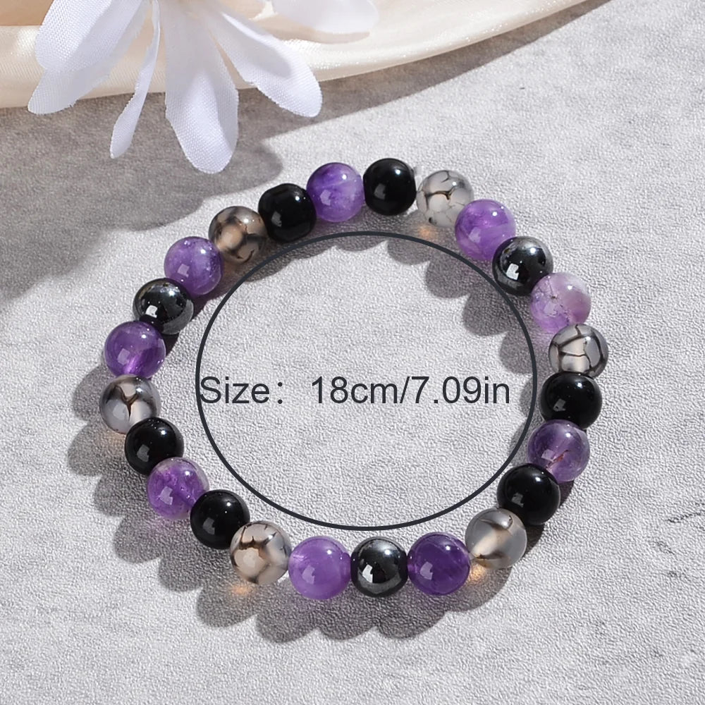 8mm Natural Stone Amethyst and Black Gallstone Bracelet, Relieve Anxiety, Balance Yourself, Calm and Soothe The Mind