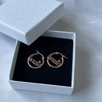 DUOYING Custom Nameplate Earrings Hoops 20mm 18K Gold Plated Stainless Steel Letter Round Earring Jewelry For Kids Gift