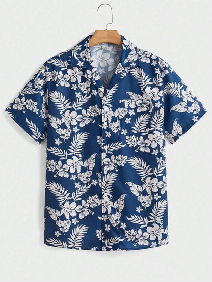Summer men's new tropical 3D printing lapel short-sleeved shirt Hawaiian casual daily wearing large size XS-5XL