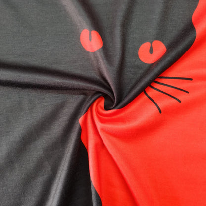 2023 summer women clothes blouse new style inclined collar black cat print short sleeve T-shirt women