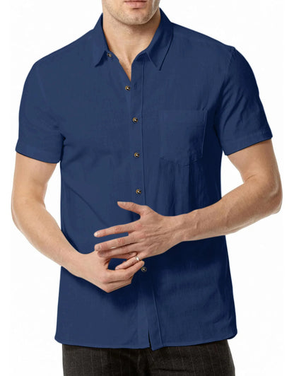Men's Plus Size Short Sleeve Shirts Cotton Linen Henley Shirts Lightweight Vacation Collar Beach Shirts  Hawaiian T Shirt