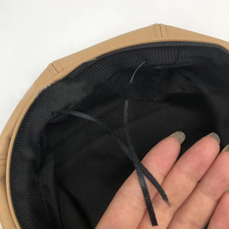 Vintage Style Wool Blend Newsboy Cap with Button Detail and PU Leather Visor for Women - Classic British Beret Hat