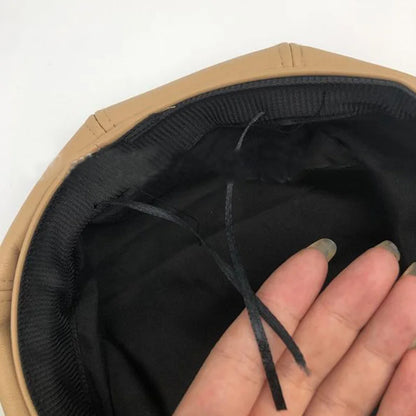 Vintage Style Wool Blend Newsboy Cap with Button Detail and PU Leather Visor for Women - Classic British Beret Hat