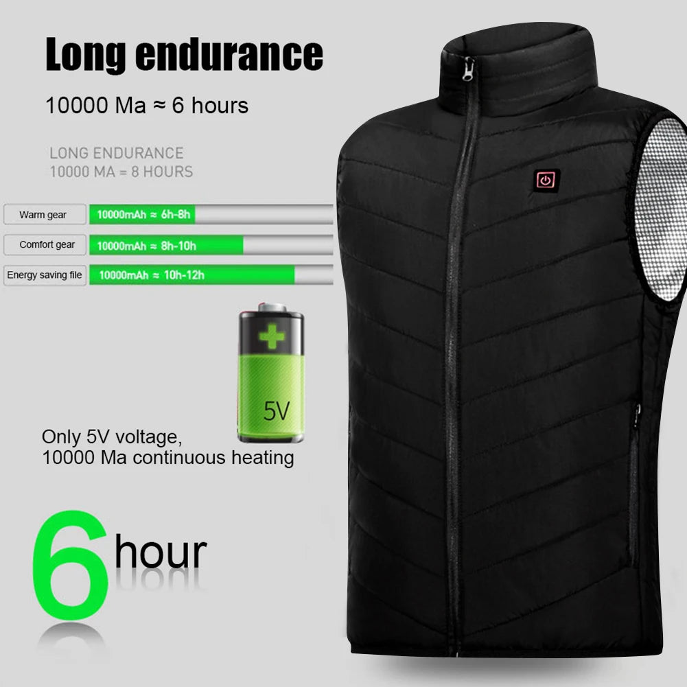 No battery 9 Zone Heating Vest Mens USB Infrared Thermal Jacket Smart Heated Clothes Winter Cold-proof Thick Sleeveless Hiking