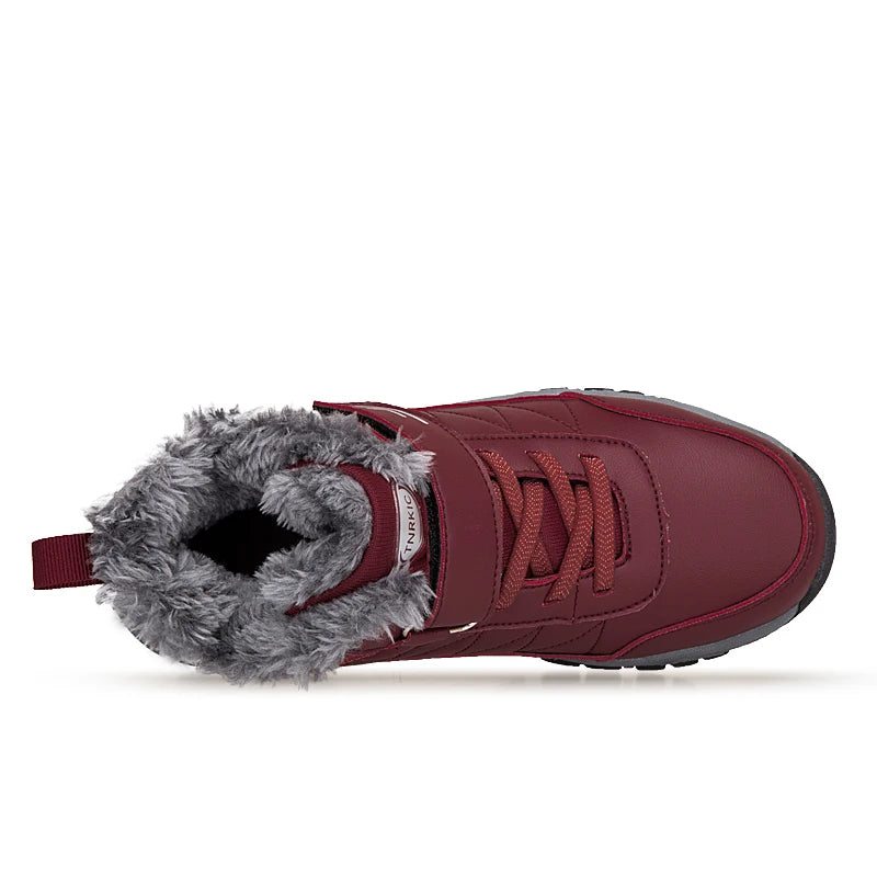 Winter Men Boots Leather Waterproof Outdoor Non-slip Hiking Shoes Unisex Men Women Warm Plush Ankle Boot Big Size 47 48