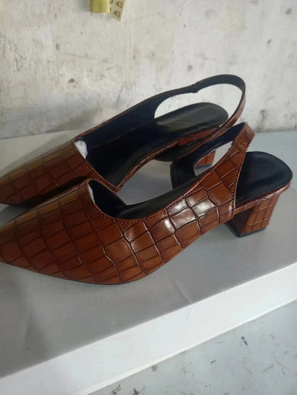 Women's Pointed Toes Pumps Mid Chunky Heels Slingback Sandals Shoes Summer New Vintage Woman Lady Female Sandals Slippers Shoes