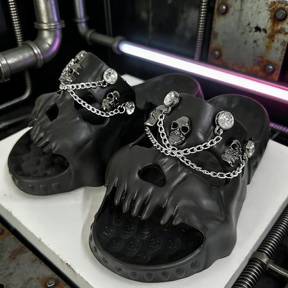 Punk Metal Skull Slippers Summer Men Slippers Novelty Outdoor Clogs Beach Sandals Non-slip Indoor Home Slides Couples Shoes 47