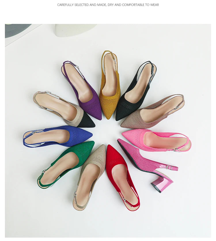 Summer Women's High Heel Sandals Knitted Small Hole Breathable Shoes 2025 New Style (6cm High)