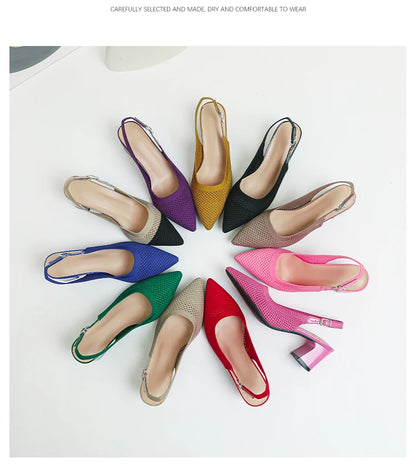 Summer Women's High Heel Sandals Knitted Small Hole Breathable Shoes 2025 New Style (6cm High)