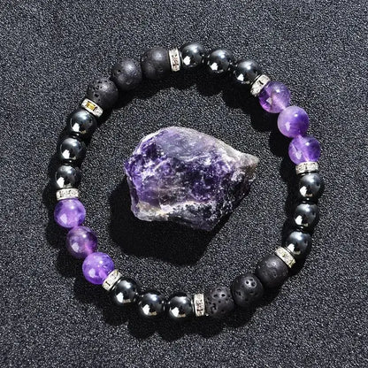 8mm Natural Stone Amethyst and Black Gallstone Bracelet, Relieve Anxiety, Balance Yourself, Calm and Soothe The Mind