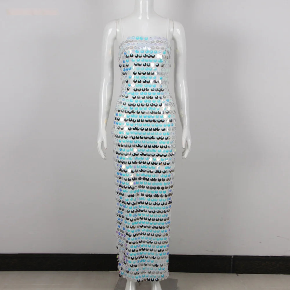 High quality sequin luxury suspender women girl dress, banquet annual party meeting dresses skirt Strap Sleeveless Skinny Shiny