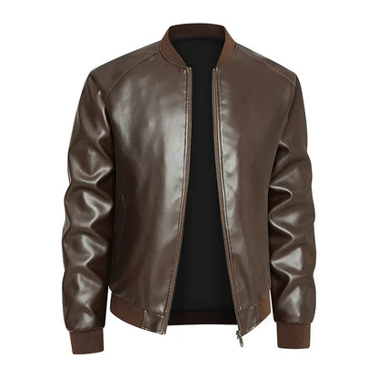 Spring And Autumn Locomotive Leather Jacket Men's Jacket Young Men's Stand-up Collar Casual Handsome Leather Jacket Men