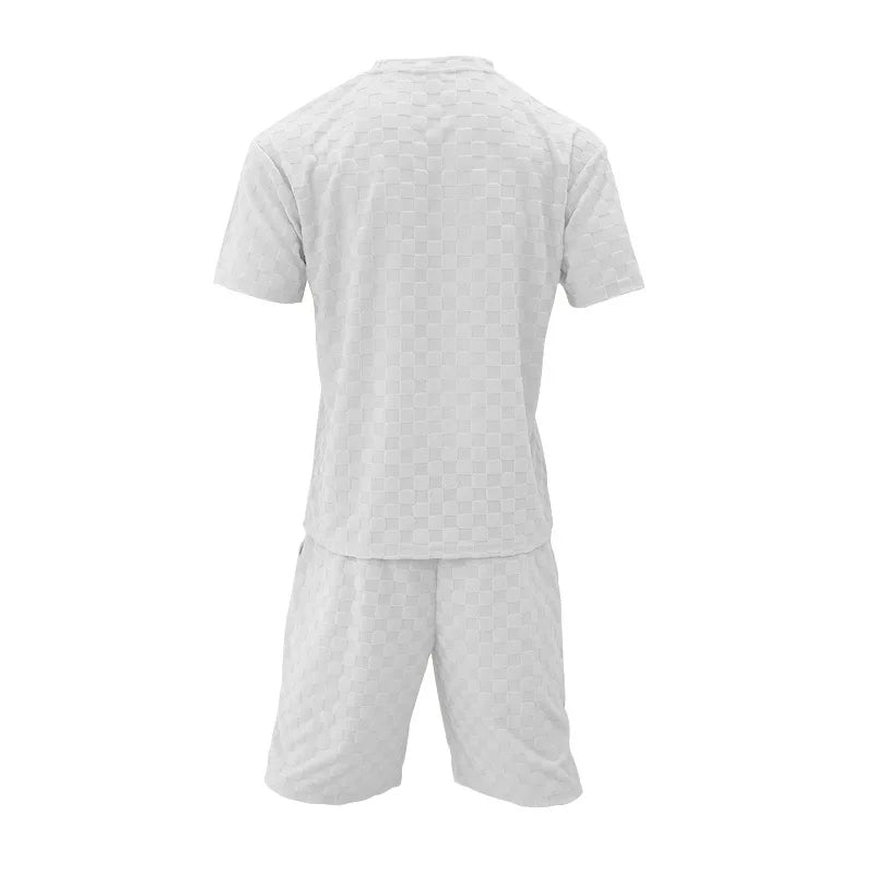 Men's Summer Checkered Loose Two-piece Sports Leisure Suit Short Sleeve T-shirt Shorts Casual Suit Plus Size Fashion Men's Suit