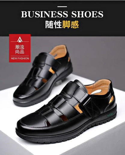 2026 Men Leather Shoes Business Casual Forma Wear High Heels Soft Sole Non-Slip Summer Sandals Black Leather Shoes Luxury Shoes
