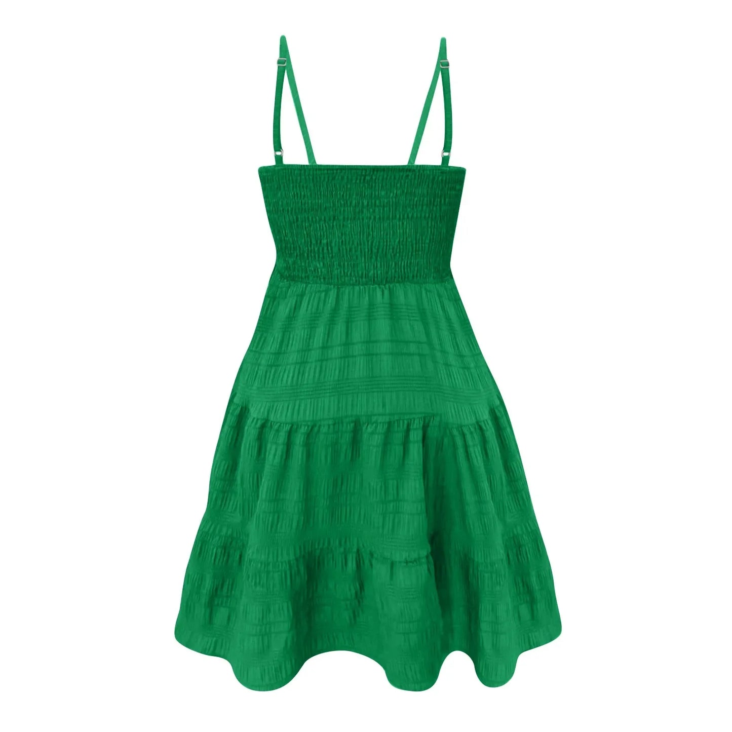 Bohemian Beach Sundress Women Sexy Sleeveless Backless Big Swing Mini Dress Solid Spaghetti Strap Ruffles Dress Summer Vestidos