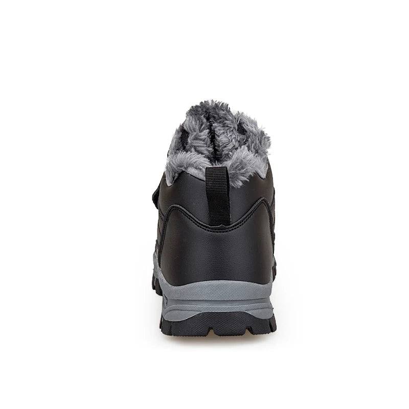 Winter Men Boots Leather Waterproof Outdoor Non-slip Hiking Shoes Unisex Men Women Warm Plush Ankle Boot Big Size 47 48
