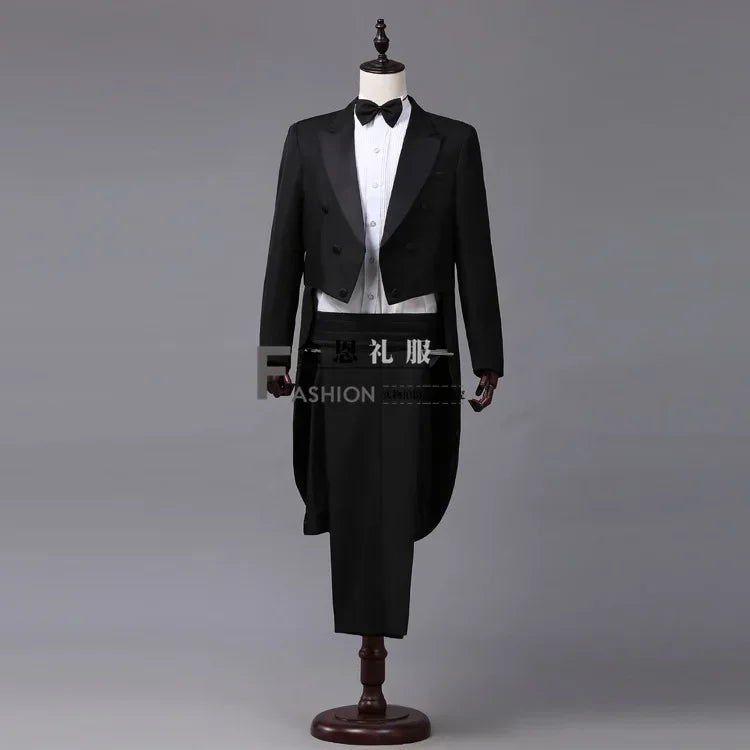 Men's Tuxedo Costume Vintage Formal Tailcoat Slim Fit Peak Lapel Suit Tux Pants Tail Coat Singer Magician Stage Jacket Outfits