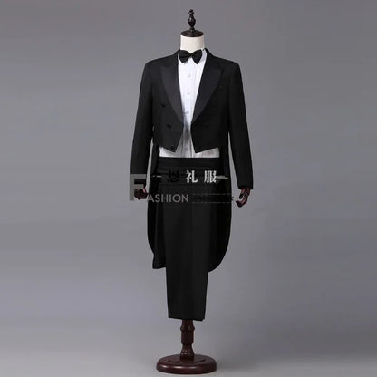 Men's Tuxedo Costume Vintage Formal Tailcoat Slim Fit Peak Lapel Suit Tux Pants Tail Coat Singer Magician Stage Jacket Outfits