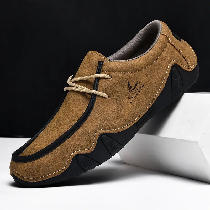 New Autumn Handmade Leather Casual Men Shoes Design Fashion Sneakers Man Loafers Breathable Low Top Flat Shoes Driving