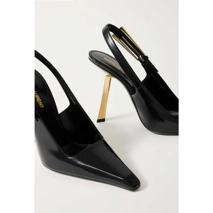 Elegant Fashionable Black Pointed Toe Thin Heel Single Shoes Patent Leather Buckle High Heels Stylish Luxurious