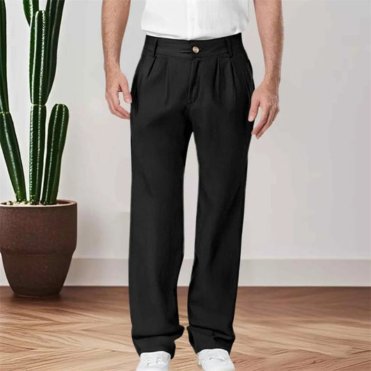 Men s Classic Straight Leg Trousers with Multiple Pockets Stylish Solid Color Casual Pants for Everyday Wear and Travel