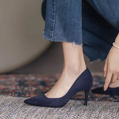 Pointy Suede High Heels Spring New Style Pointy Shallow Mouth Set Foot Anti-slip Wear-resistant Fine Heel Shoes