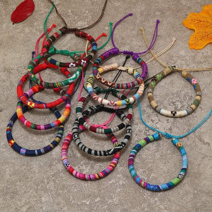 12Pcs Nepal Ethnic Colorful Bracelet Set For Women Bohemia Fabric Braided Rope Wristbands Men Bangle Fashion Summer Jewelry