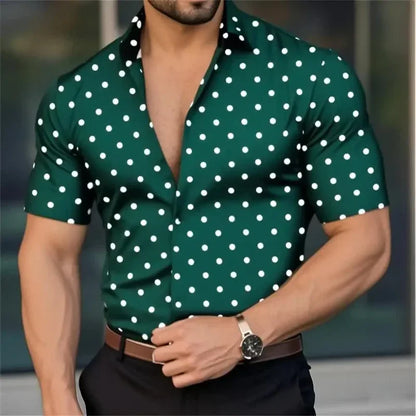 New Men's Short Sleeve Button Shirt Polka Dot Lapel Fashion Design Casual Lightweight Breathable Comfortable Outdoor Men Clothes