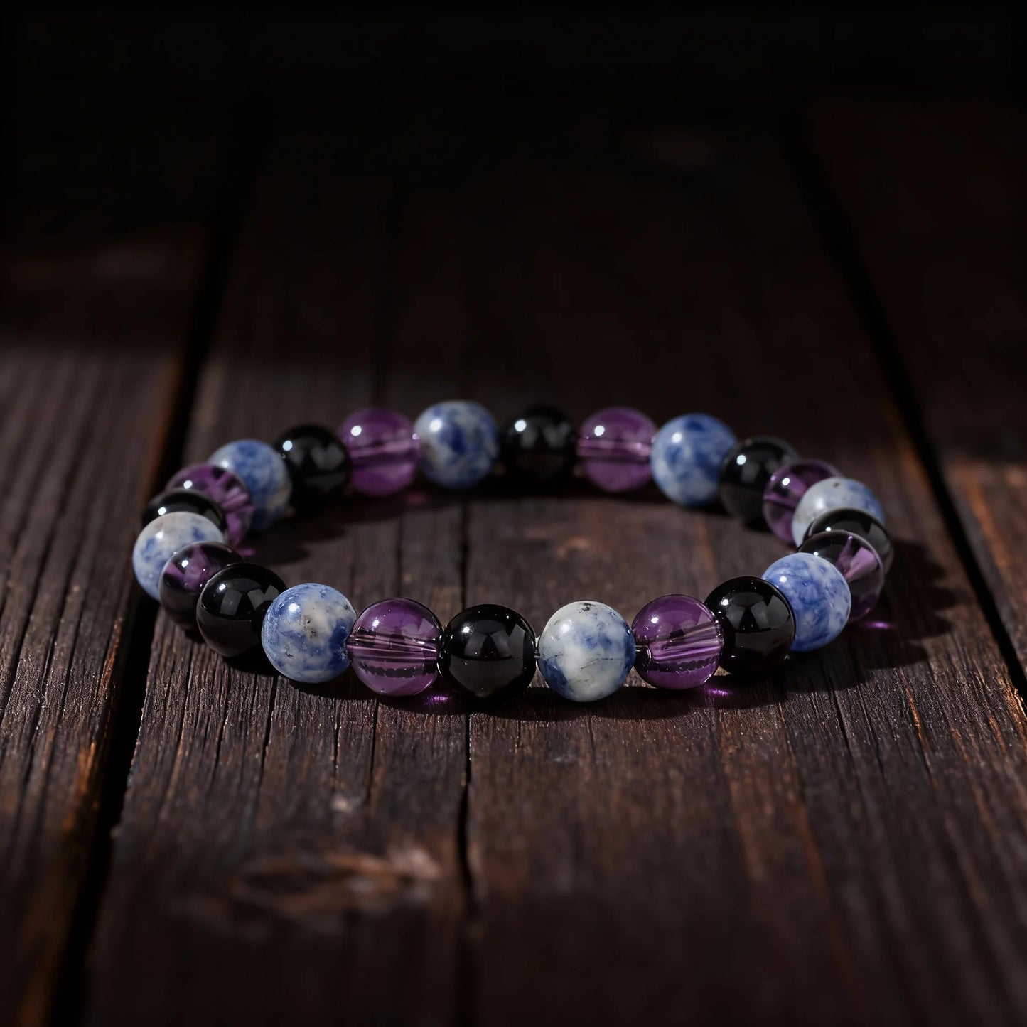 Gorgeous Winter Accessories Black Purple Blue Patterned Stone Amethyst Bracelets for Girlfriend Travel Bracelet Beads