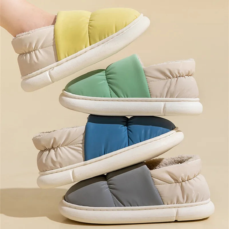 Big Size 48 49 Winter Warm Slippers Men Down Waterproof Soft Bottom Home Shoes Plush Women Indoor House Couples Anti Slip Slides