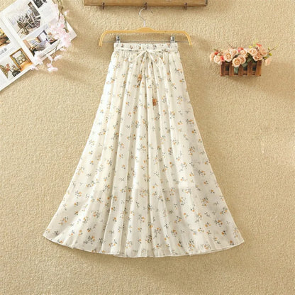 Elegant Chiffon Long Skirts For Women Autumn Casual Women's Floral Print Maxi Skirt Female High Waist Elastic A-Line Skirts