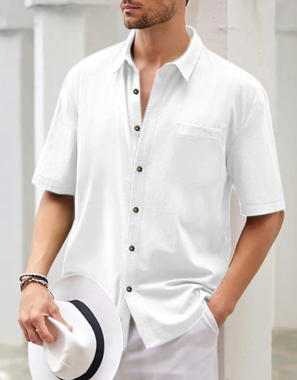 Men's Plus Size Short Sleeve Shirts Cotton Linen Henley Shirts Lightweight Vacation Collar Beach Shirts  Hawaiian T Shirt