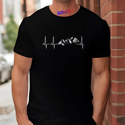 Mountain Heartbeat T-shirt for Men Climbing Hiking Graphic Y2k Tops Casual Streetwear Short Sleeve Tees Men's Oversized Clothing
