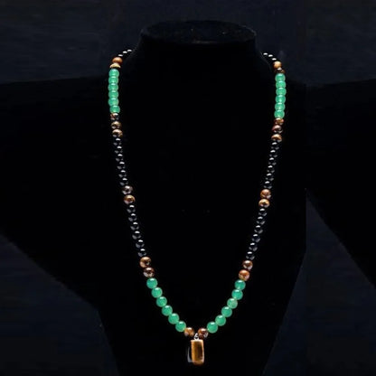 Tiger Eye Long Chain Necklace Bring Good Luck Green Aventurine Beaded Necklace Protection Beaded Long Chain Pendant Necklace