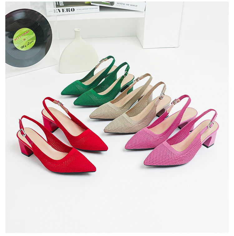 Summer Women's High Heel Sandals Knitted Small Hole Breathable Shoes 2025 New Style (6cm High)