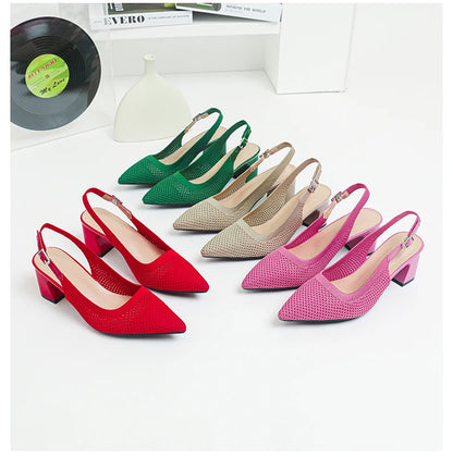 Summer Women's High Heel Sandals Knitted Small Hole Breathable Shoes 2025 New Style (6cm High)