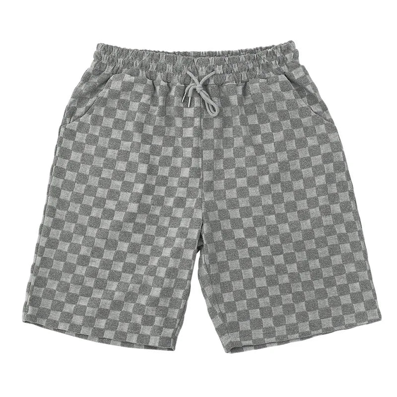 Men's Summer Checkered Loose Two-piece Sports Leisure Suit Short Sleeve T-shirt Shorts Casual Suit Plus Size Fashion Men's Suit