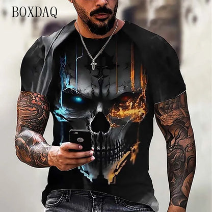 Fashion Trend Skull Pattern Men's T-Shirts 6XL Plus Size Short Sleeve Street Gothic Horror Skeleton Male Tops O-Neck Casual Tee