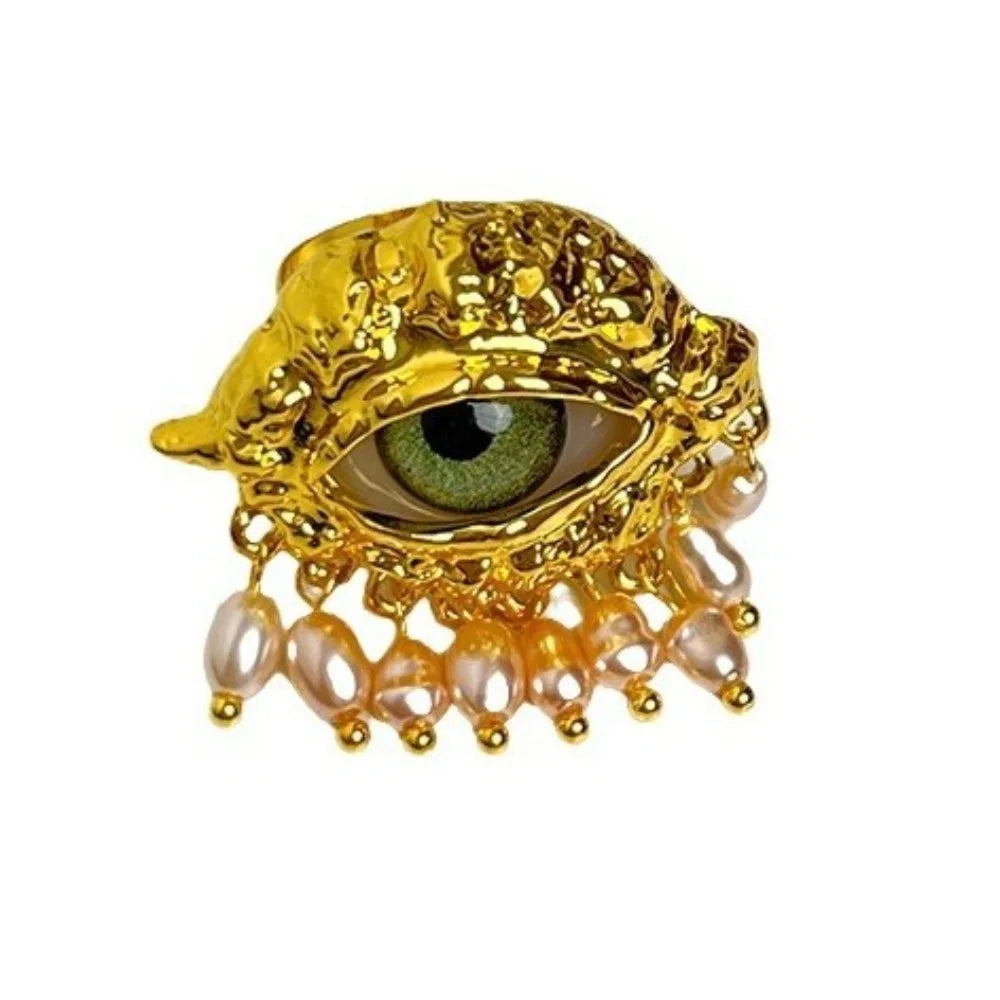 Jewelry Vintage Devil's Eye Ring Delicate Imitated Pearl Glaze Ring Tassels Exaggerated Opening Finger Ring Party Favors