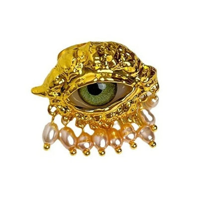 Jewelry Vintage Devil's Eye Ring Delicate Imitated Pearl Glaze Ring Tassels Exaggerated Opening Finger Ring Party Favors