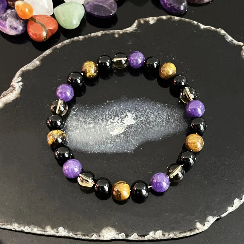 Cross-border bestseller Tiger's Eye stone tea crystal amethyst fashionable natural stone beaded bracelet, gift bracelet