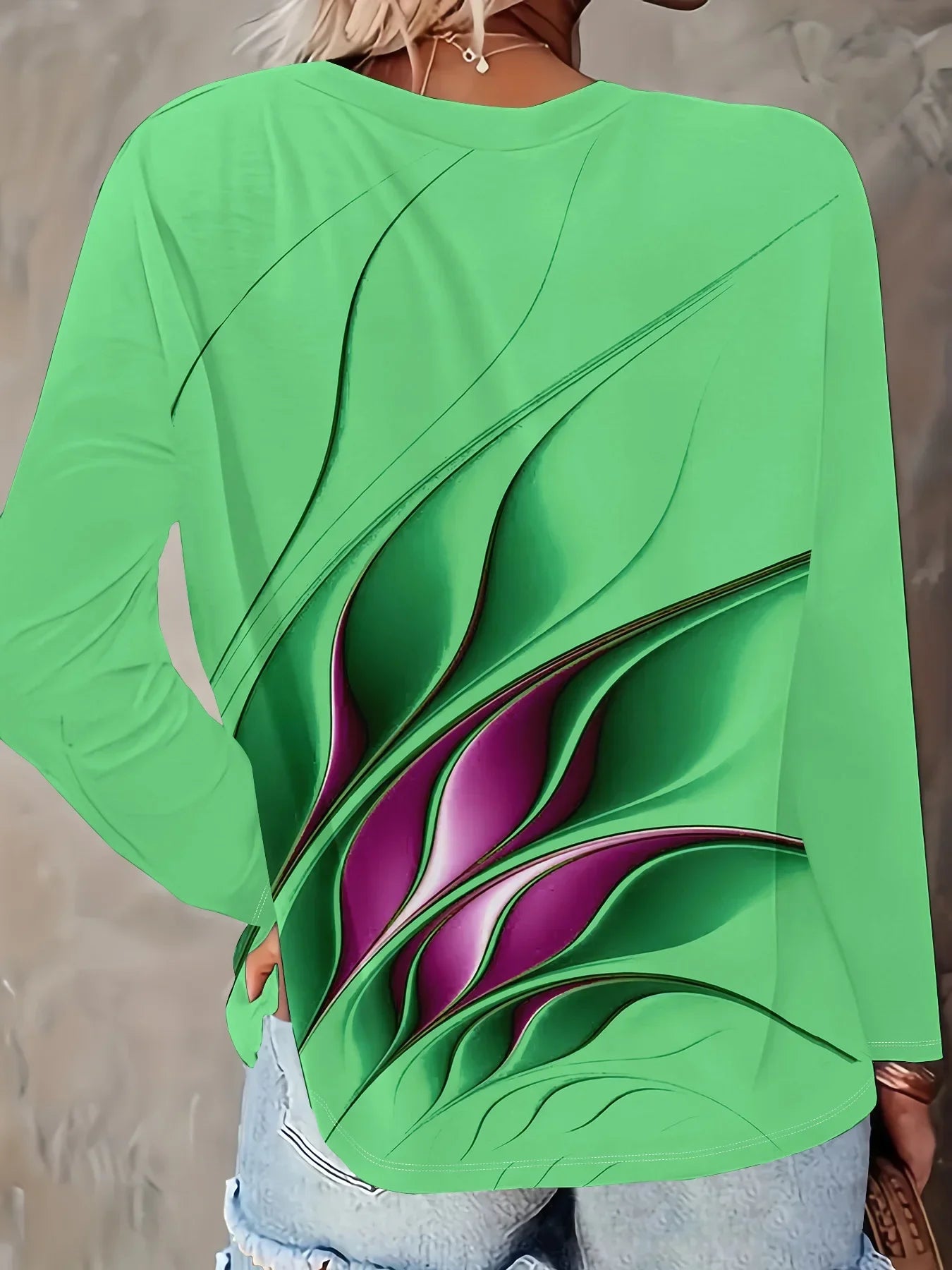 Summer new fashion 2025 women's casual long-sleeved printed T-shirt