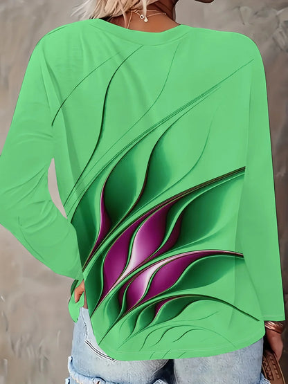 Summer new fashion 2025 women's casual long-sleeved printed T-shirt