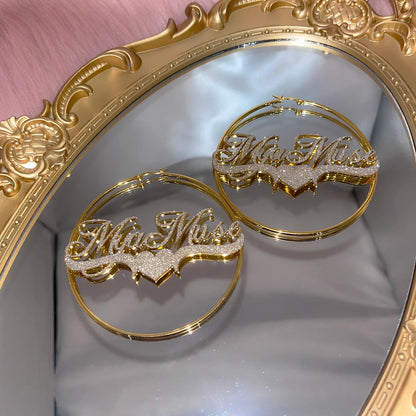 Custom Name Hoop Earrings Personalized Stainless Steel Bling Name Earrings Colorful Big Hoops Earring for Women Jewelry Gift