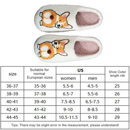 Plush Dog Slippers Fuzzy Indoor Slippers Anti Slip Closed Toe Slippers Comfortable Funny Corgi Dog Slippers for Indoor Bedroom