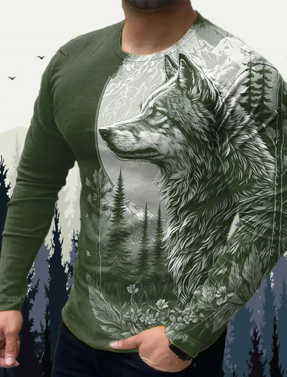 Men's T shirt Tee Animal Wolf Crew Neck Clothing Apparel 3D Print Outdoor Halloween Long Sleeve Print Vintage Fashion Designer