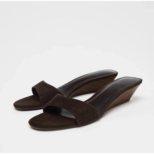 Suede Brand Wedge Heel Sandals For Women Designer Summer Fashion Outdoor Slippers Elegant Luxury Simple High-end Banquet Shoes